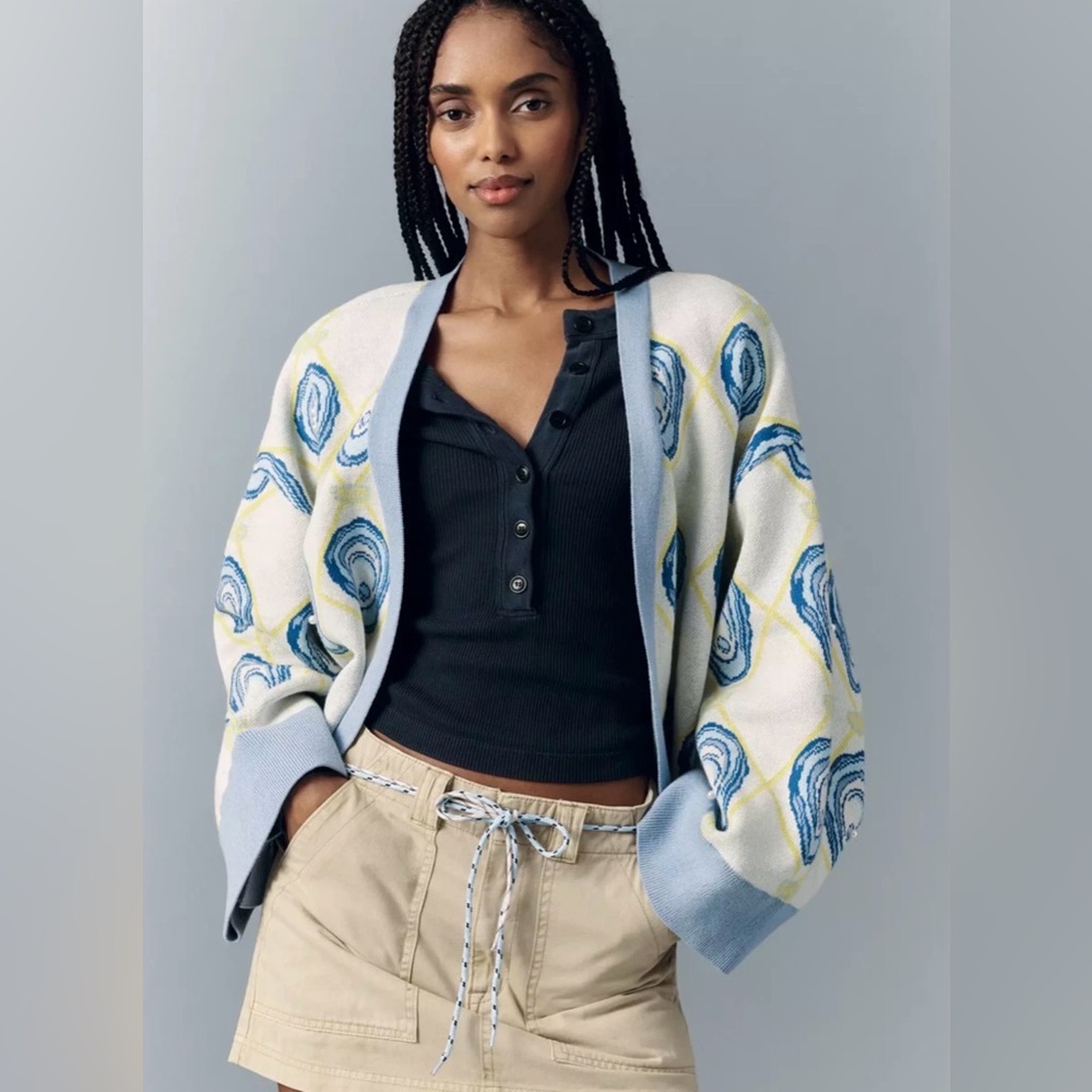 NWT Anthropologie Bel Kazan Nautical Oyster Pearl Cardigan O/S
